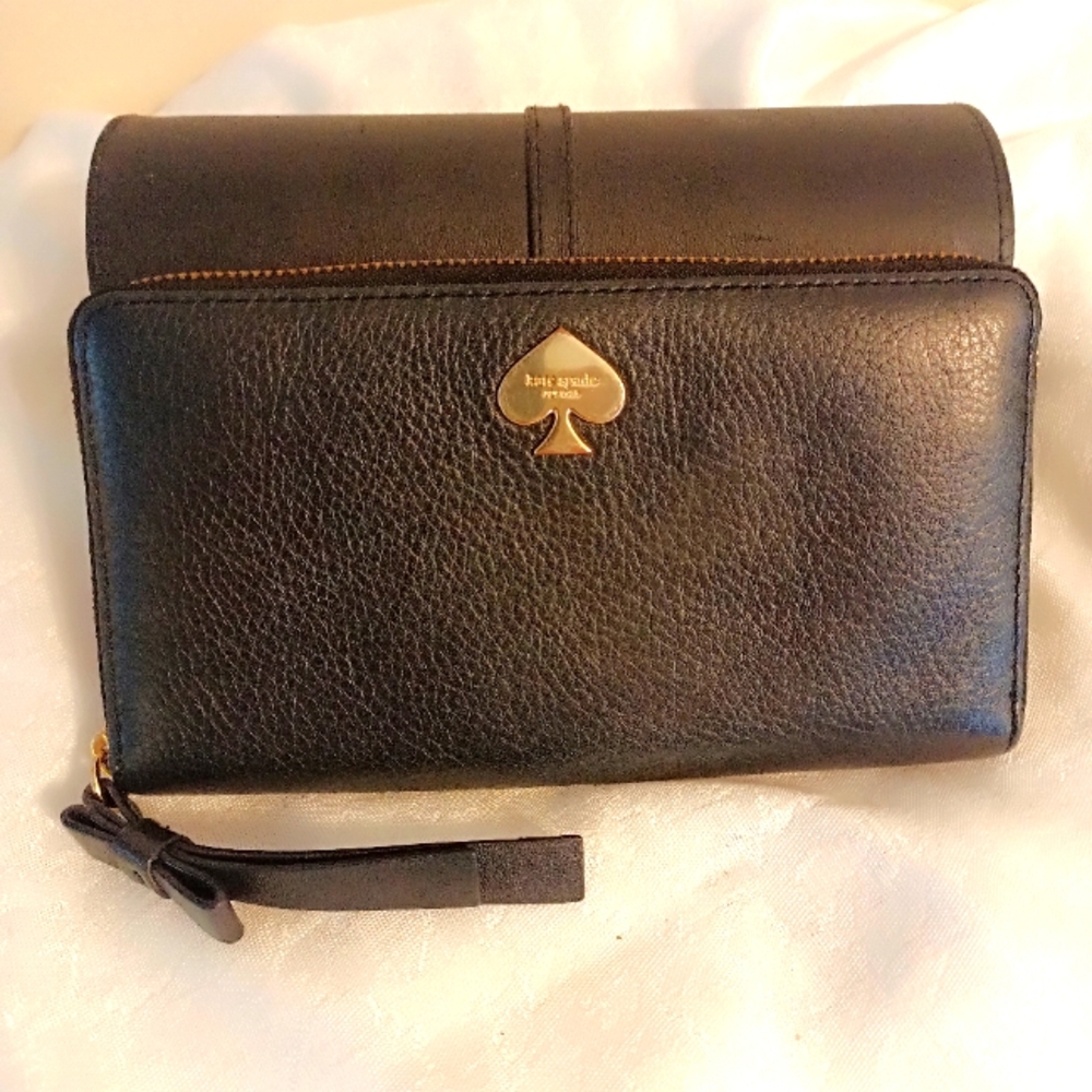 Kate spade black pebbled leather zip around clutch wallet - Picture 4 of 7